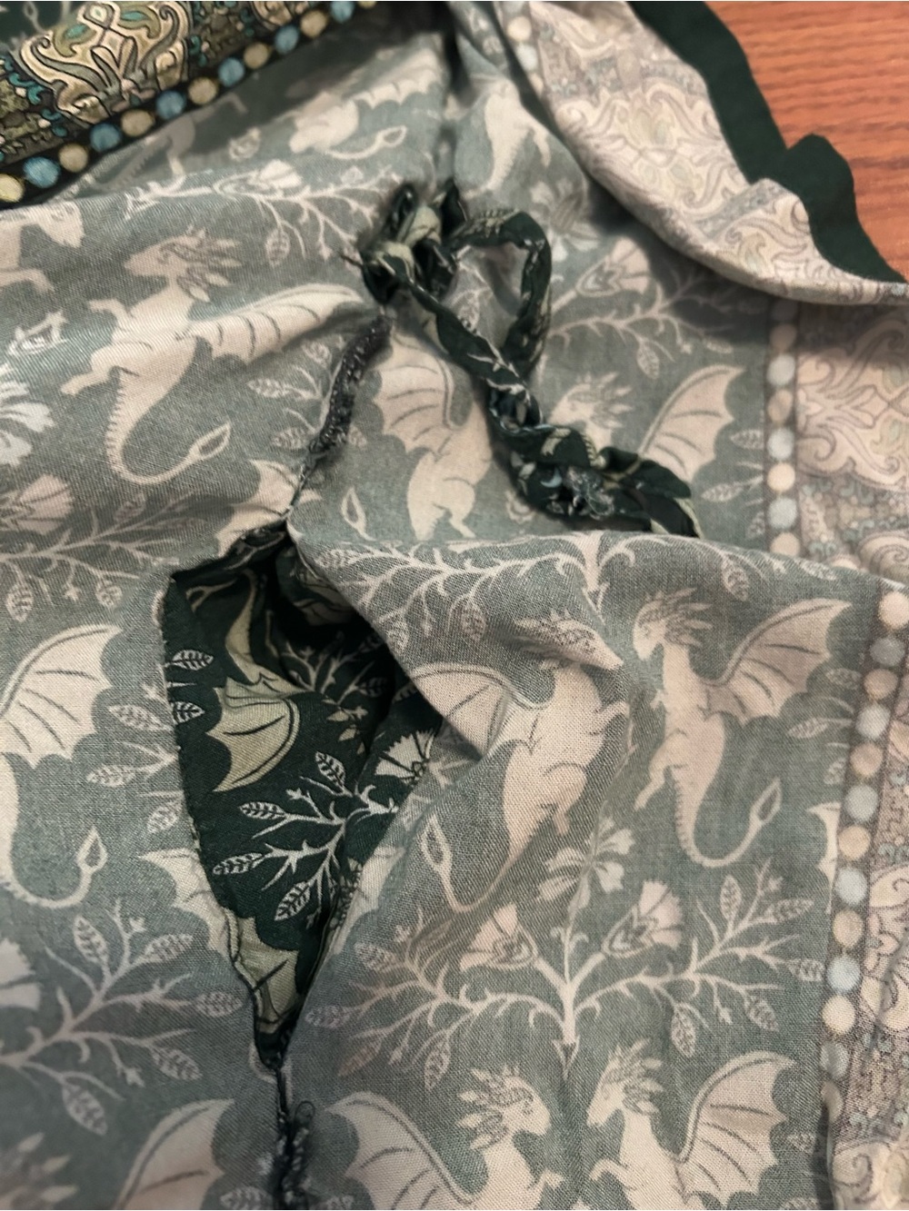 Svaha Green Dragon Print Kaftan Swimsuit Cover-Up House Dress One Size - Picture 8 of 9
